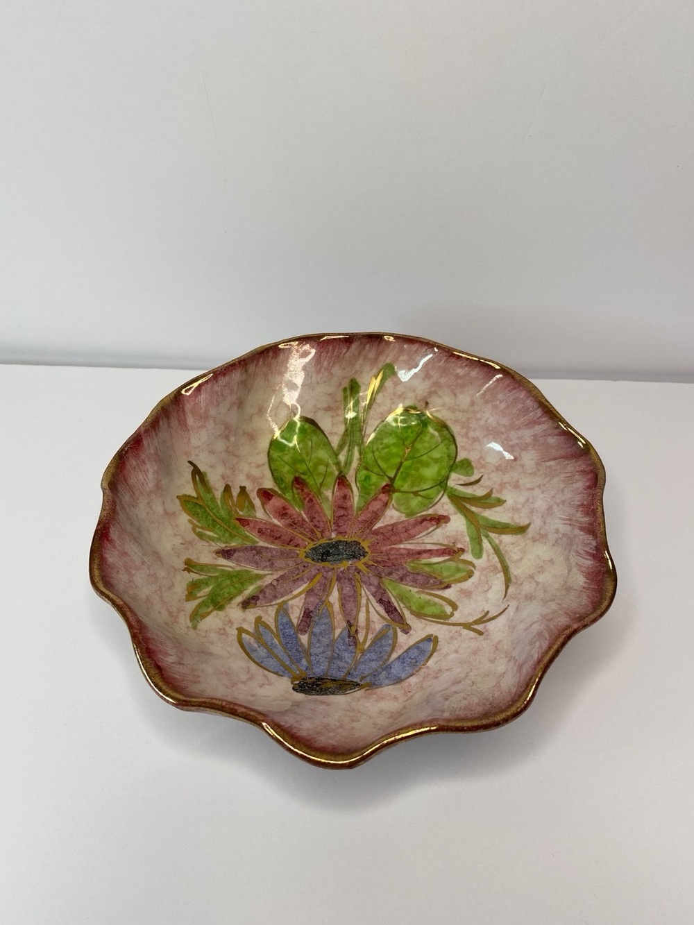 Vintage Italian Hand-Painted Floral Trinket Dish – Signed "B.H. Italy"
